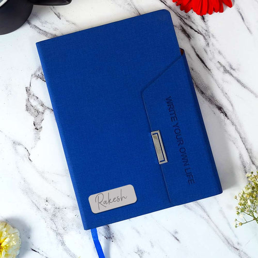 Customized Blue Diary With Flip Strap Closure