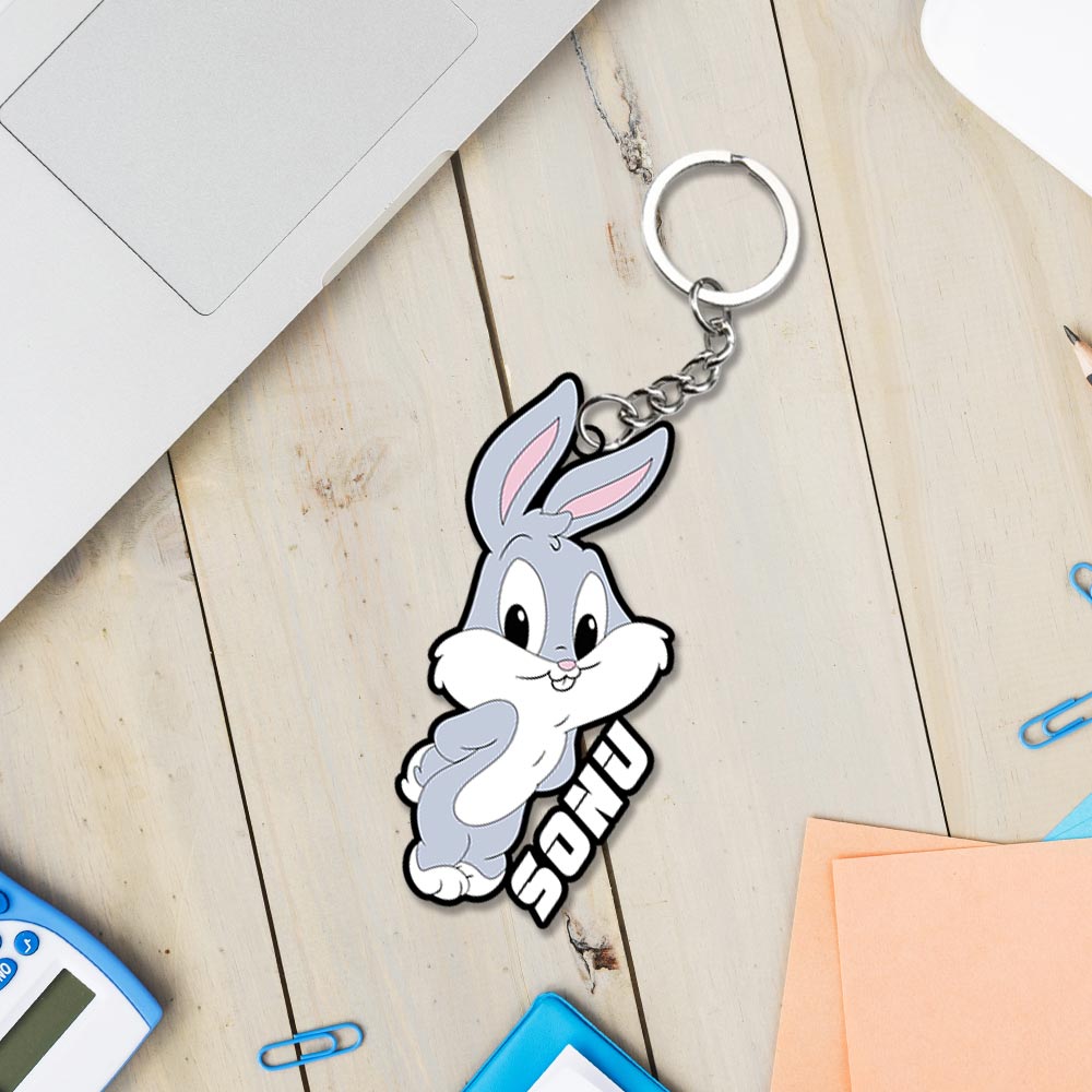 Cute Cartoon Rabbit Keychain With Name: Rabbit Keyrings - love craft gift