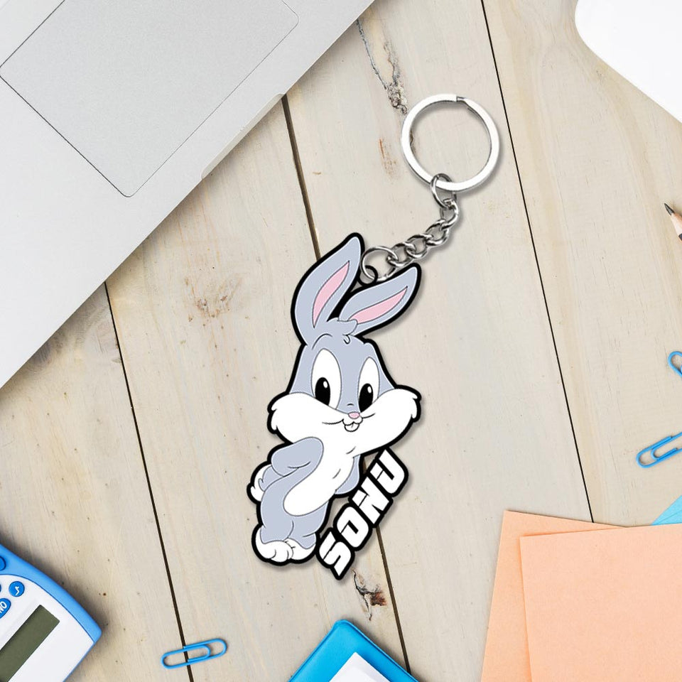 Cute Cartoon Rabbit Keychain With Name: Rabbit Keyrings - love craft gift