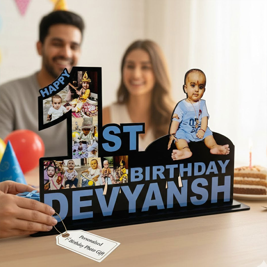 Personalized 1st Birthday Baby Photo Table-Top Stand (12×18”) | Love Craft Gifts