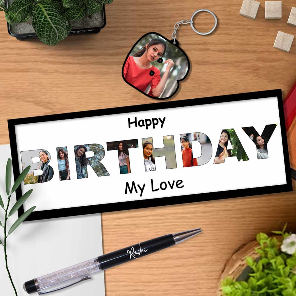 Happy Birthday Frame Gift - 6x12 " With Keychain and Pen | Love Craft Gifts