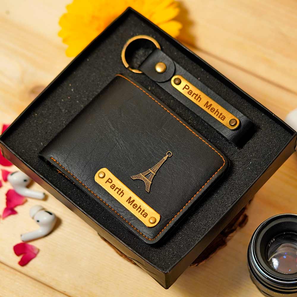 Personalized Men's Wallet & Keychain Combo