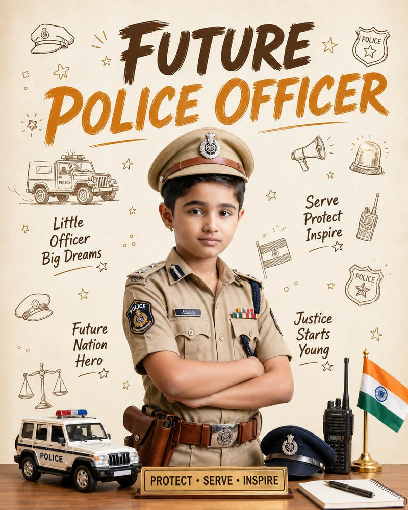 Personalized Future Police Officer Digital Portrait for Kids | Custom Police Officer Artwork