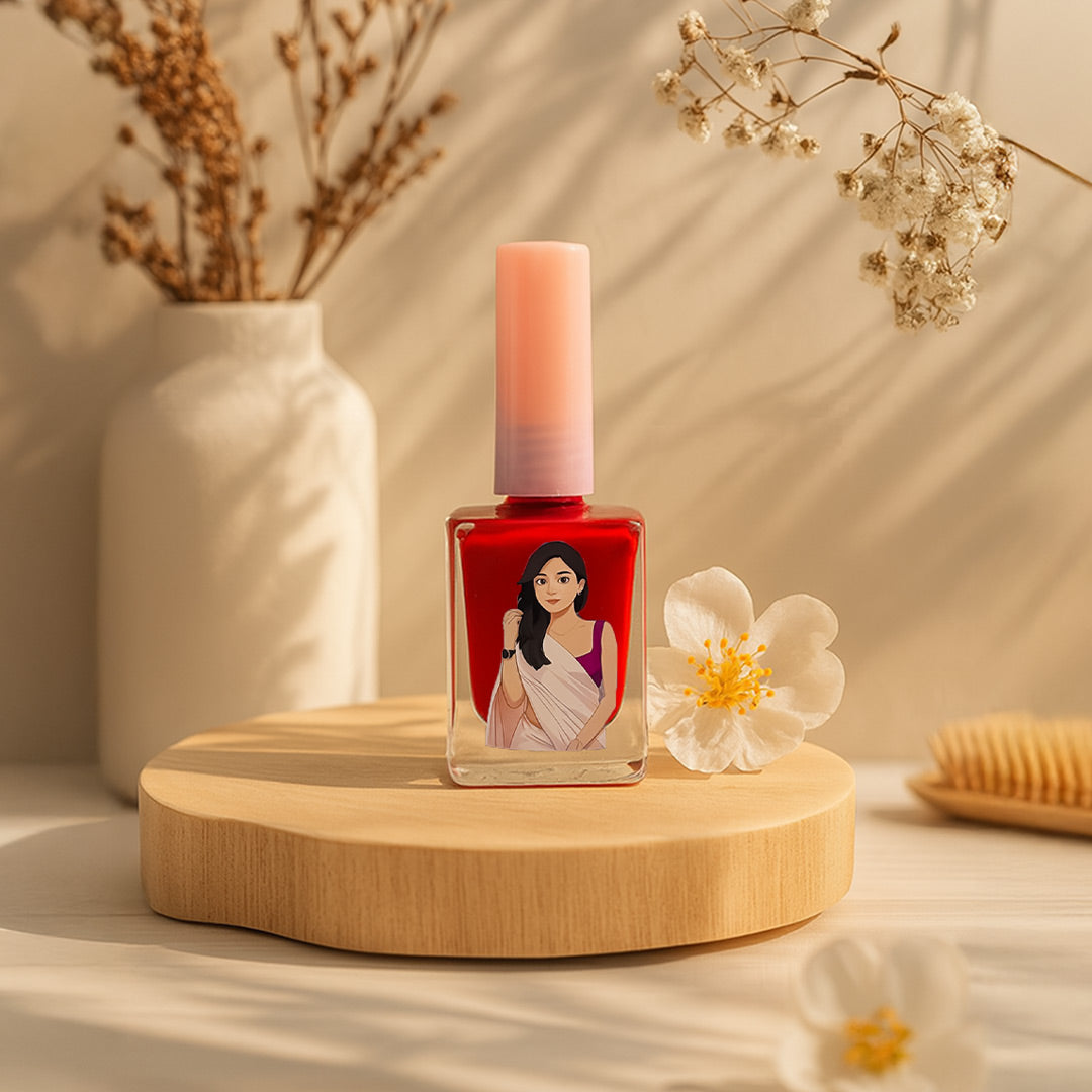 Custom Illustrated Nail Polish Bottle-Red