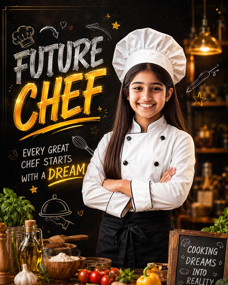 Personalized Future Chef Digital Portrait for Kids | Custom Cooking Theme Artwork Gift
