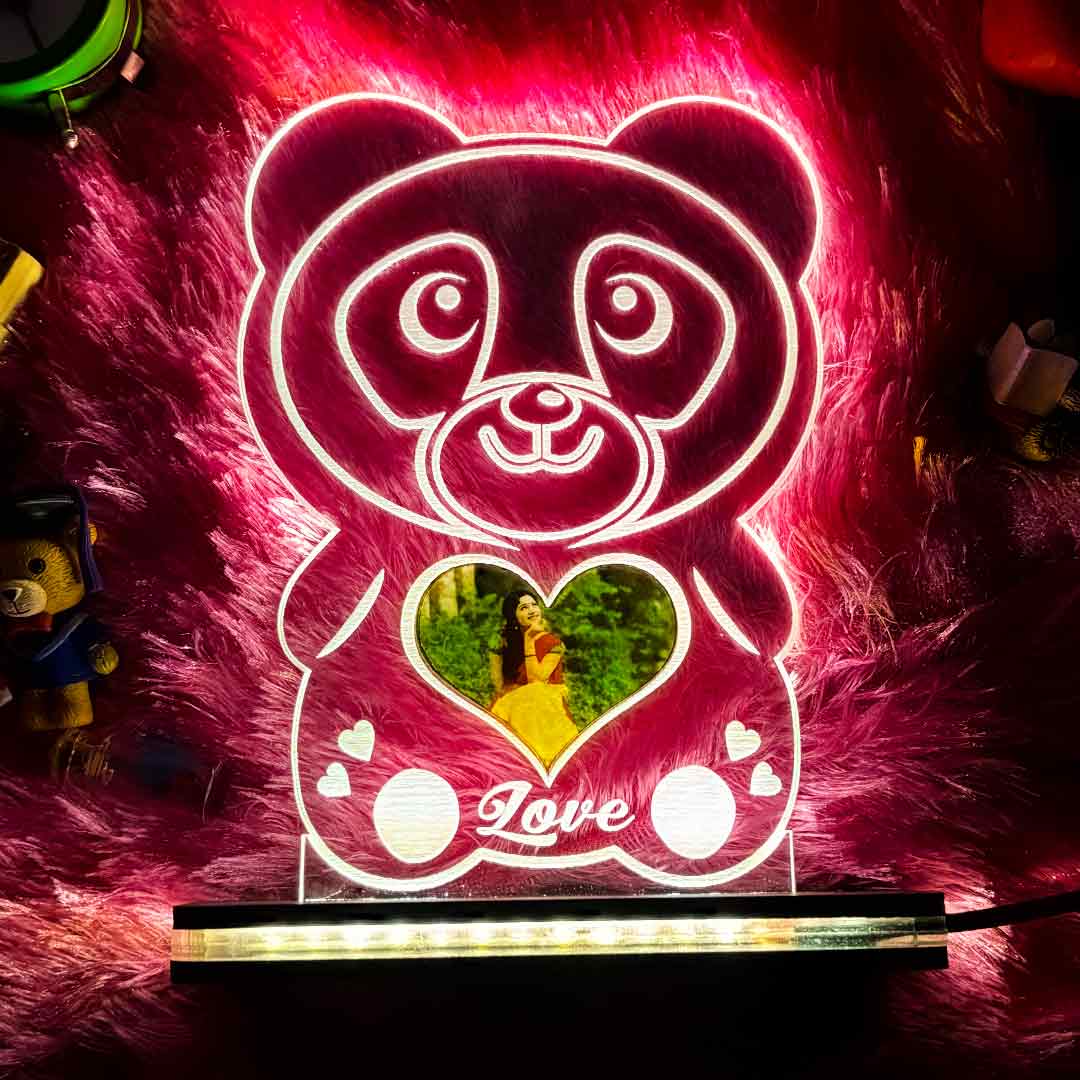 Acrylic Glowing Panda Lamp with Photo- Valentine Day