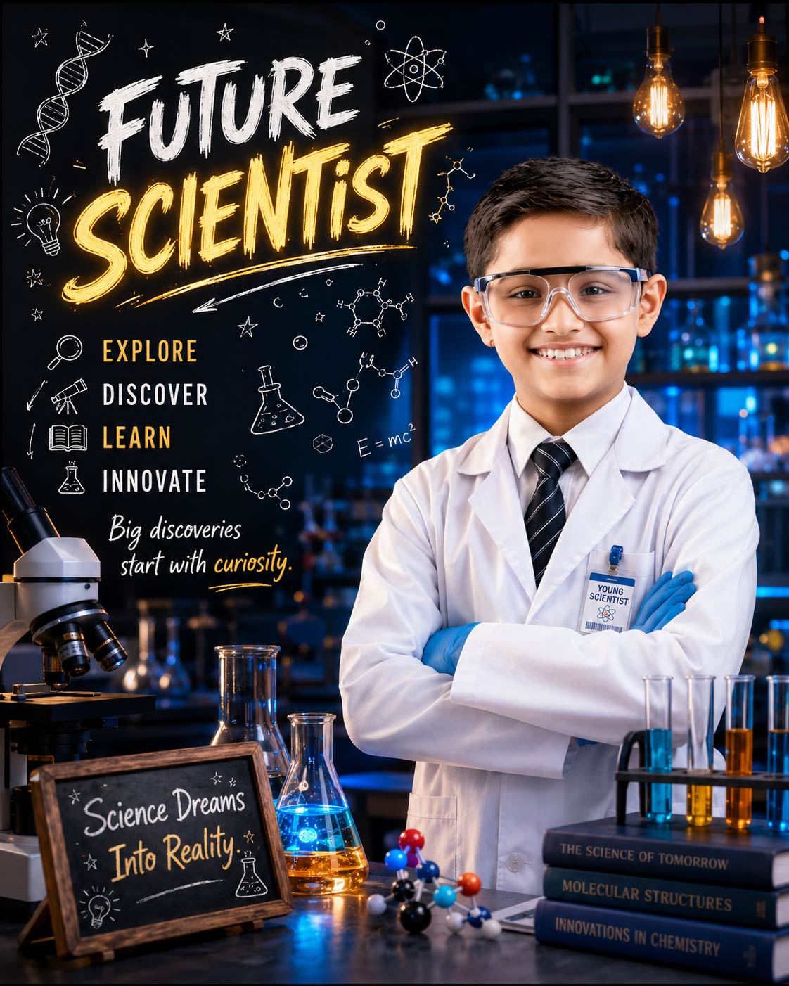 Personalized Future Scientist Digital Portrait for Kids | Custom Scientist Artwork