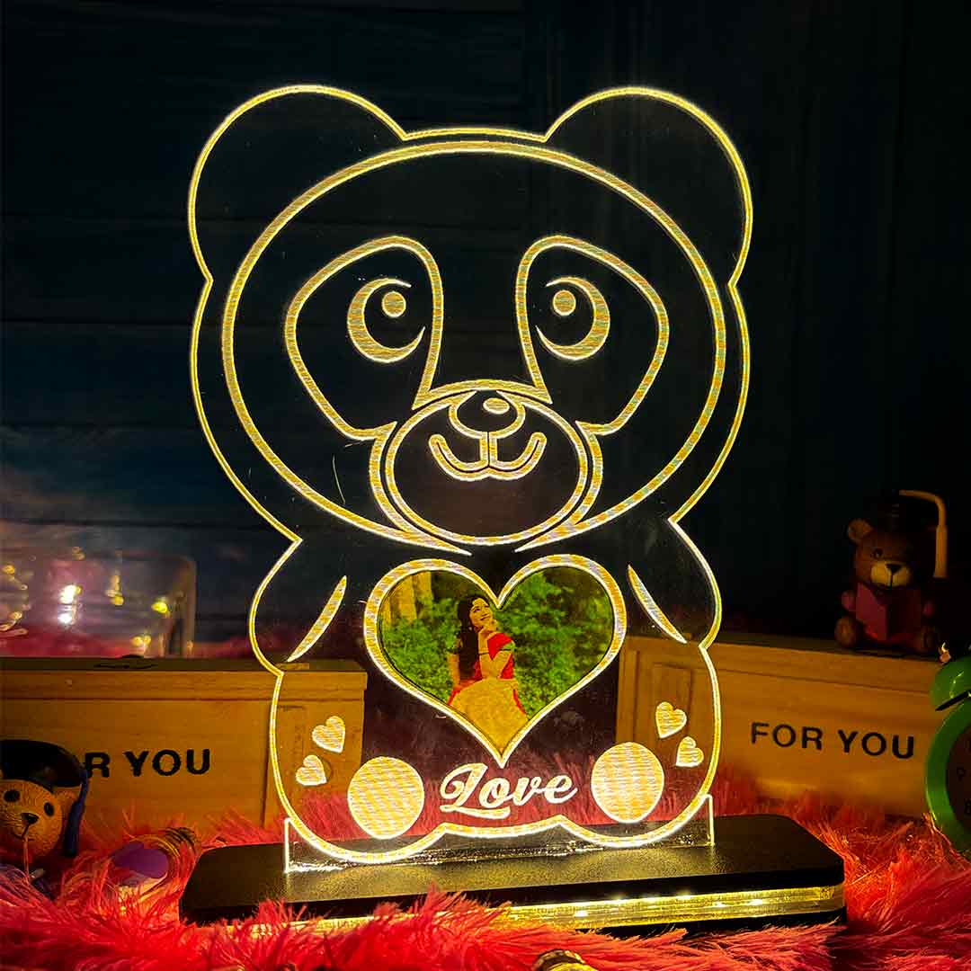 Acrylic Glowing Panda Lamp with Photo- Valentine Day