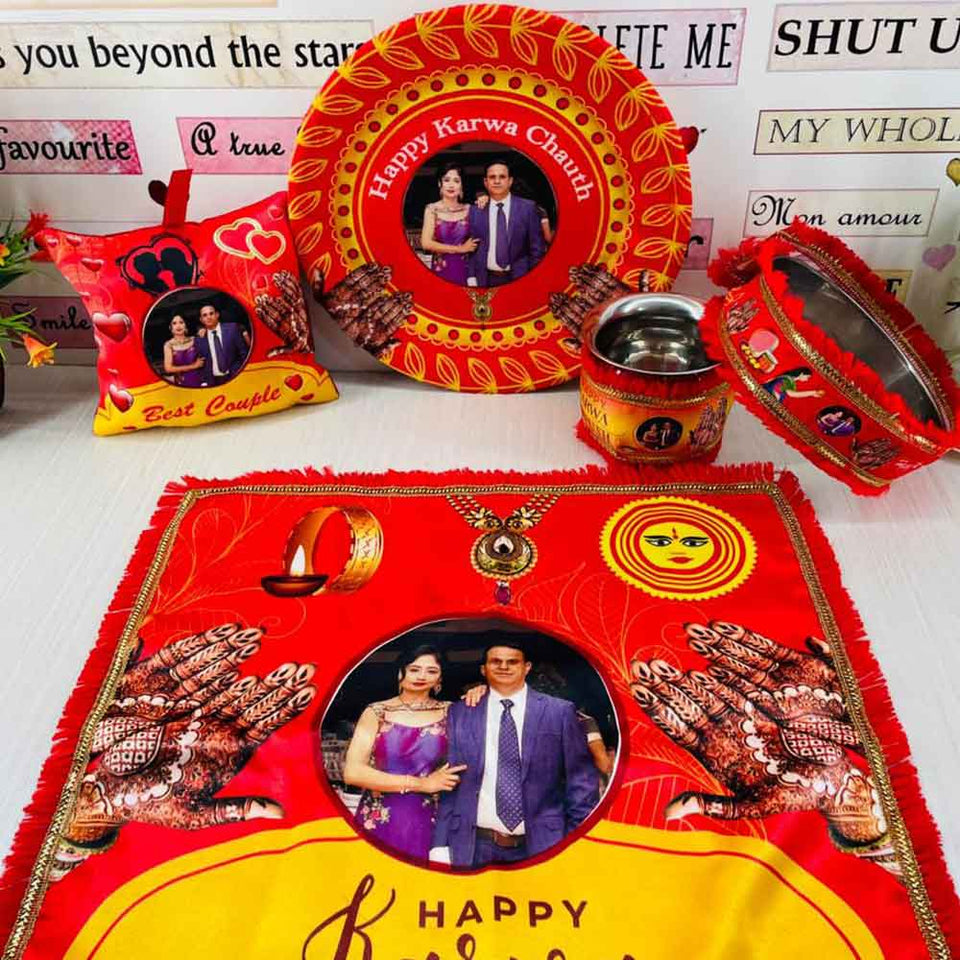 Print Villa Customized Karwa Chauth Thali Set Stainless Steel | 5 Items | Best  Gift for karwachauth Best Gift for Wife | Personalized Gift Item for  Festival : Amazon.in: Home & Kitchen