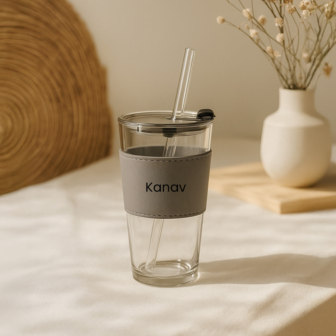 Customized Name Glass Tumbler with Straw – 250ml | Love Craft Gifts