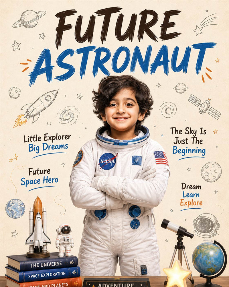 Personalized Future Space Explorer Digital Portrait for Kids | Custom Astronaut Artwork Gift