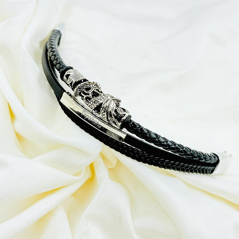 Custom Name Leather Bracelet for Men – Dragon Power Design