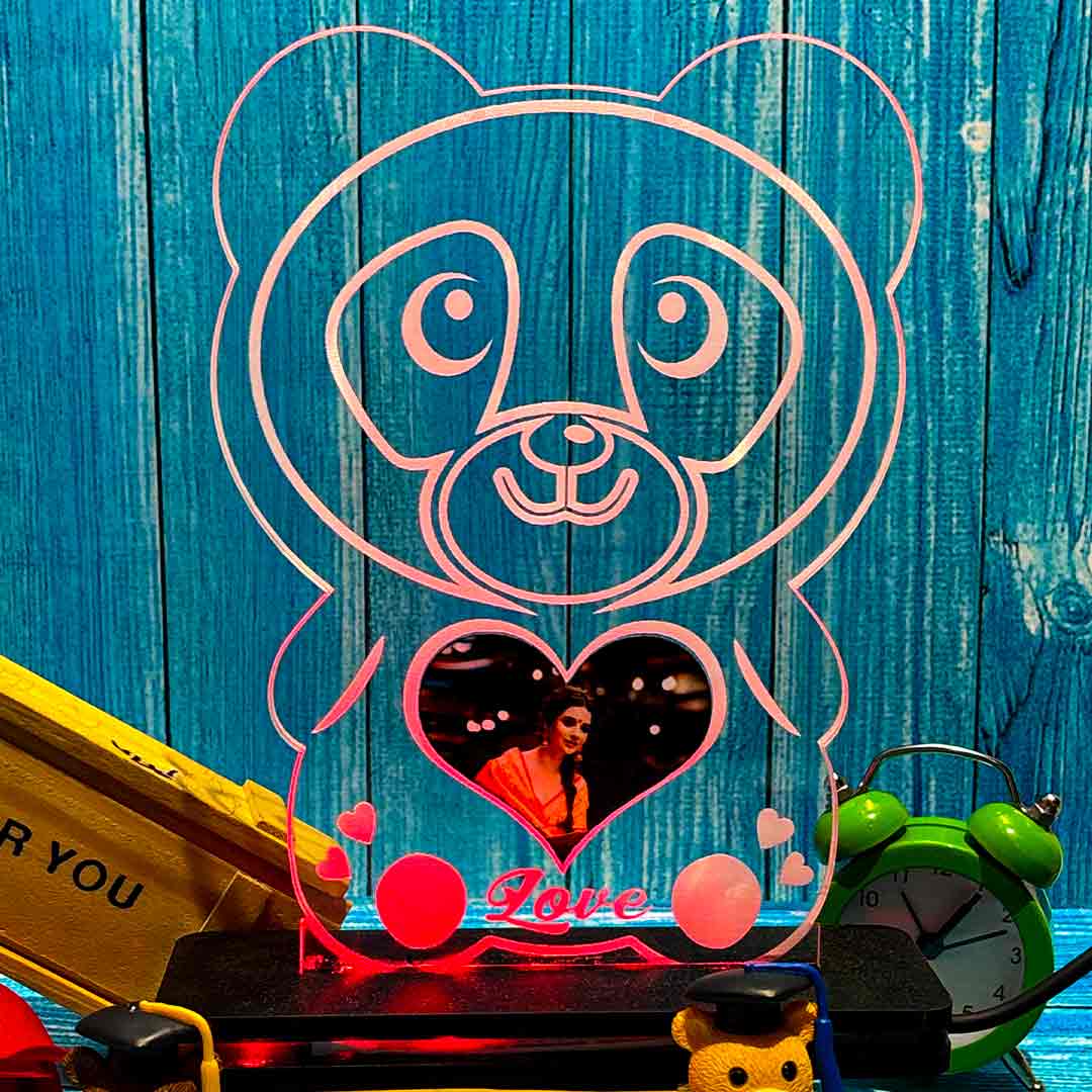 Acrylic Glowing Panda Lamp with Photo- Valentine Day