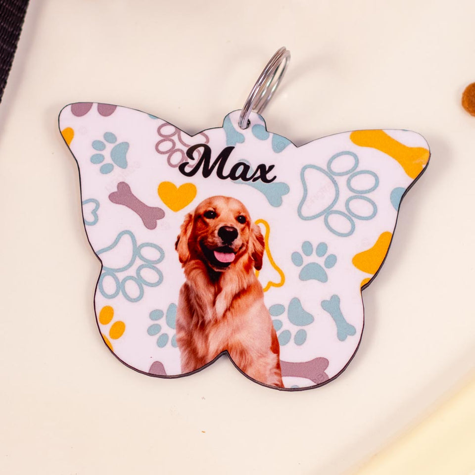 Personalized Wooden Dog Name Tag - Butterfly