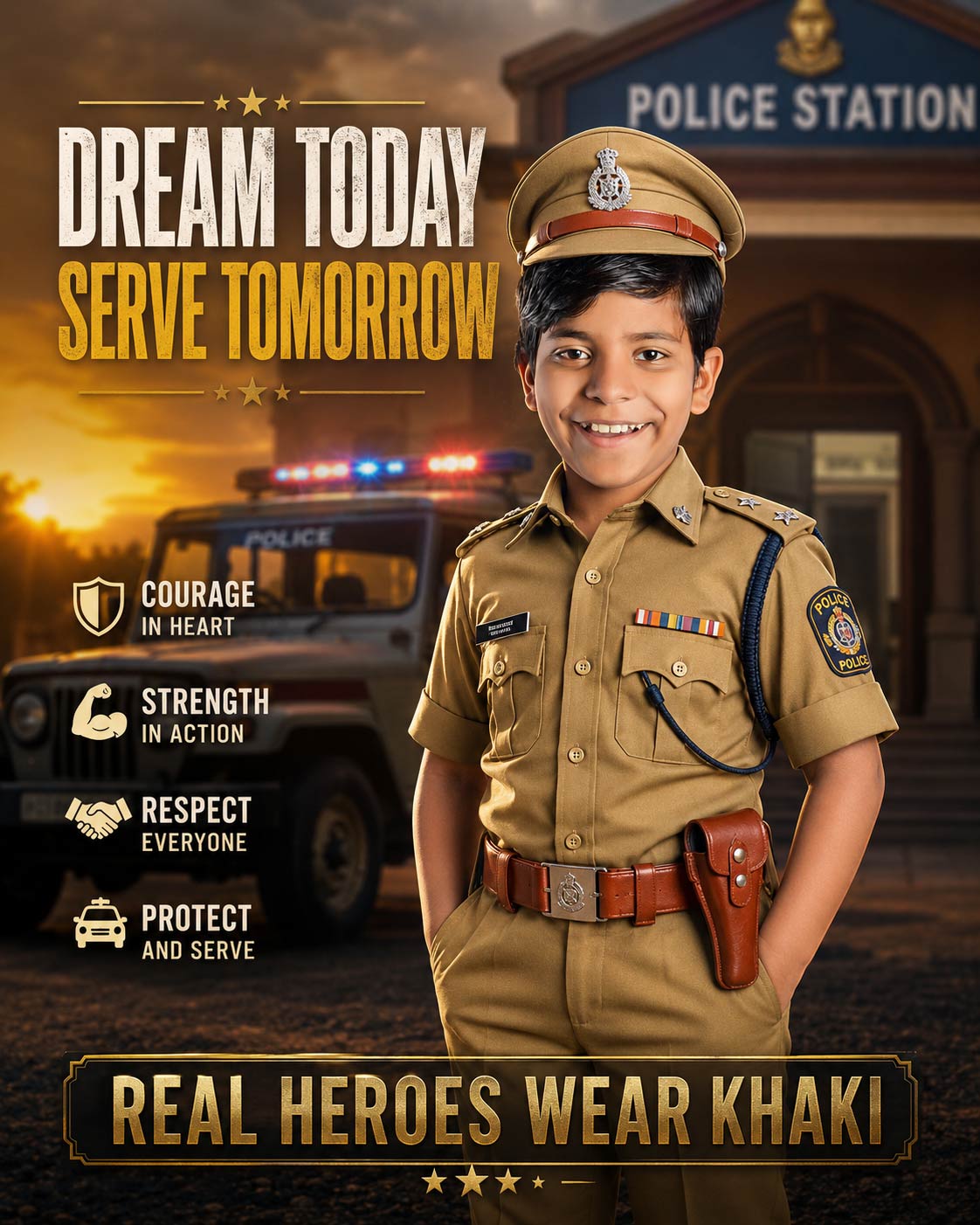 Personalized Future Police Officer Digital Portrait for Kids | Custom Police Officer Artwork