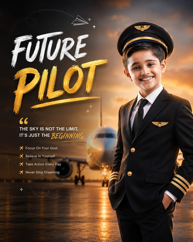 Personalized Future Pilot Portrait Digital Artwork | Custom Kids Aviation Dream Poster