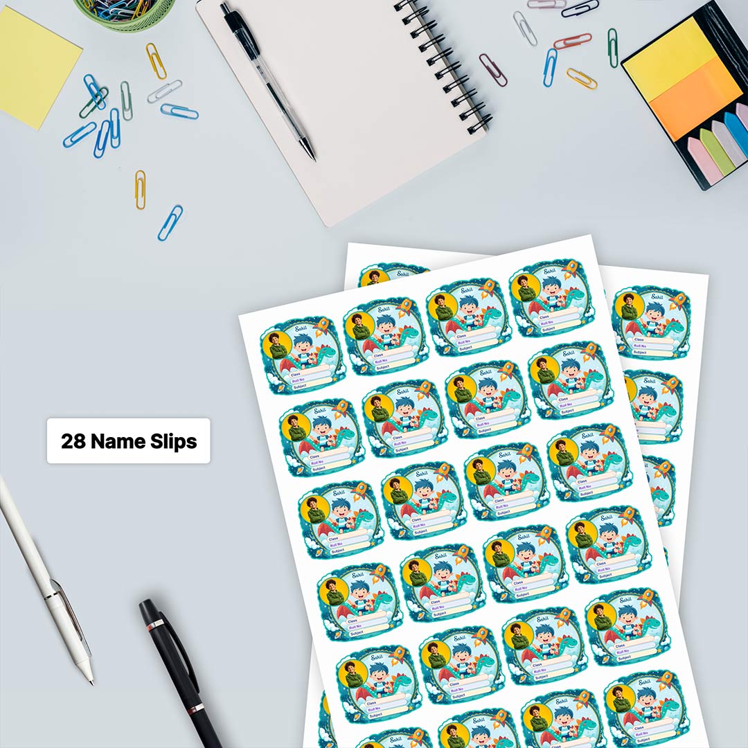 Personalized Dino Adventure Theme Kids Name Slips (2x3 Inch, 28 Stickers) – Custom Name & Photo School Labels | Love Craft Gifts