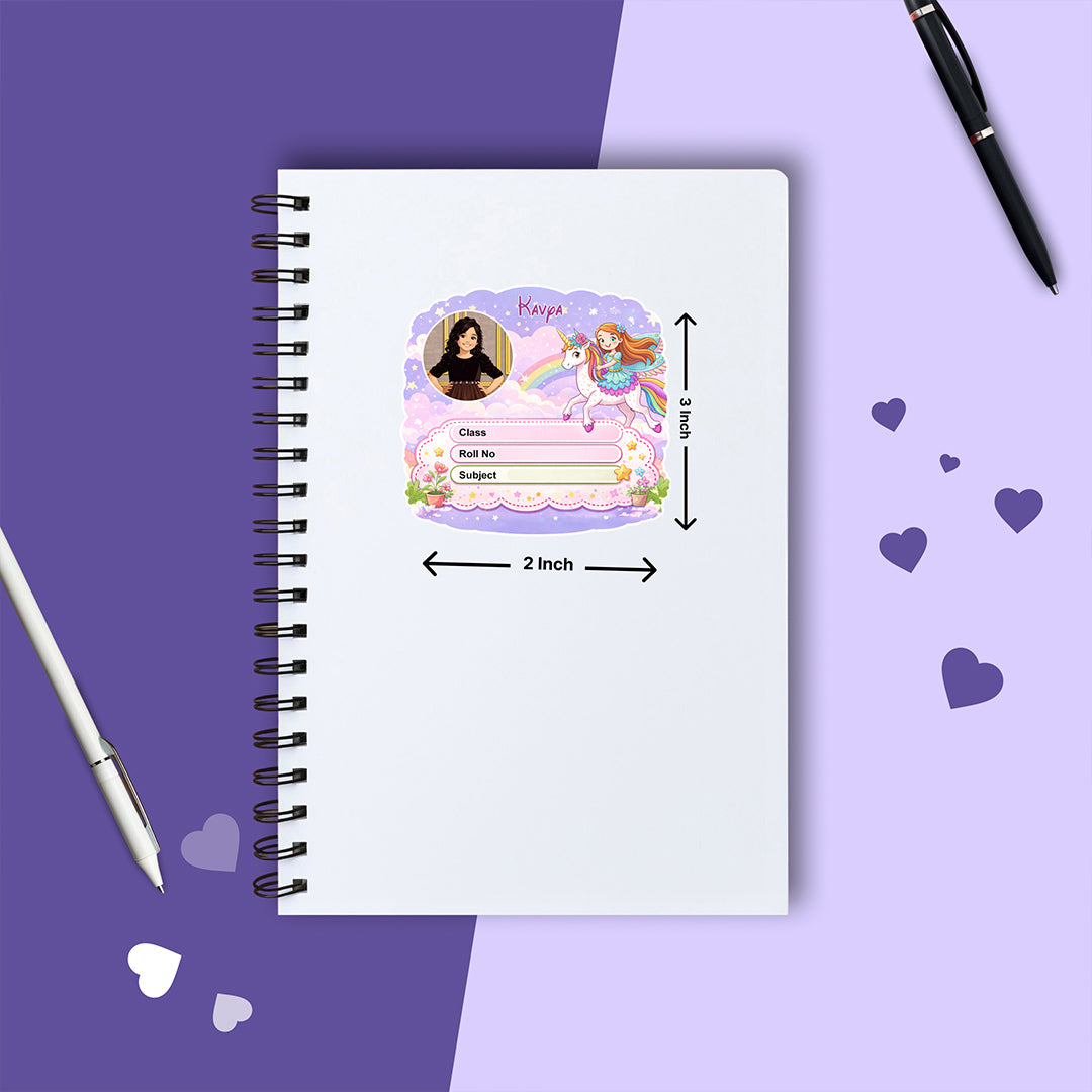 Personalized Unicorn Princess Theme Kids Name Slips (2x3 Inch, 28 Stickers) – Custom Name & Photo School Labels | Love Craft Gifts