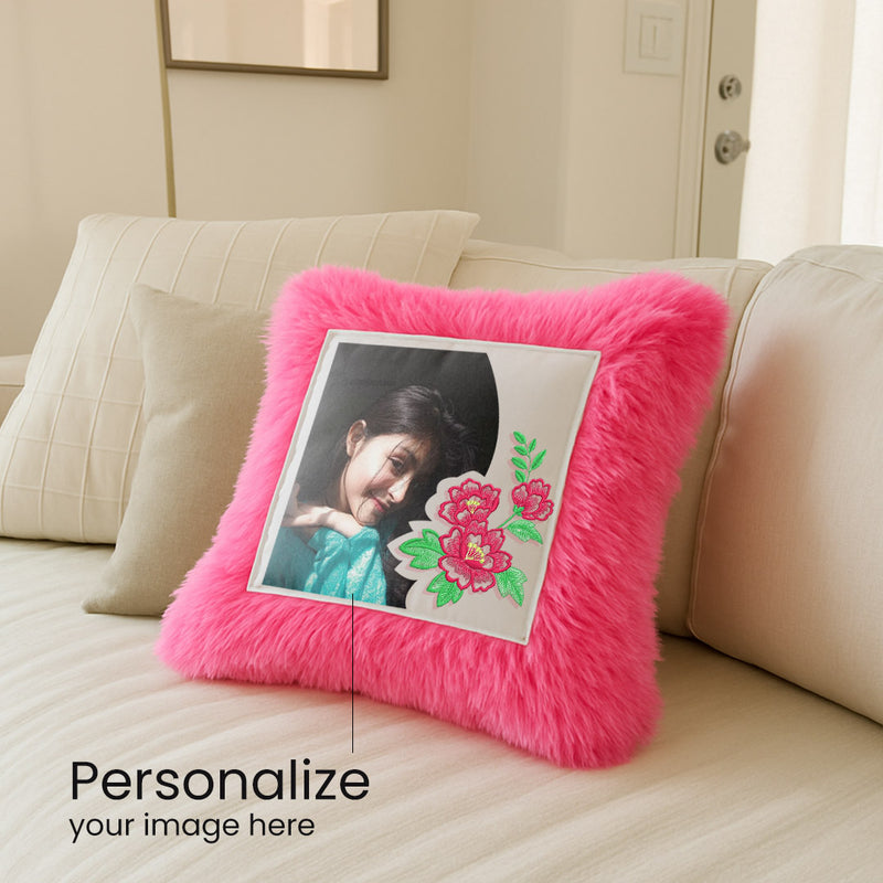 Personalized Pink Fur Cushion with Photo