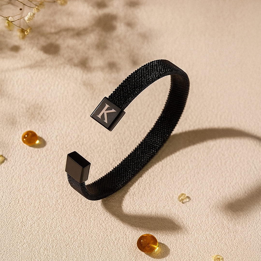 Personalized Black Initial Bracelet for Men