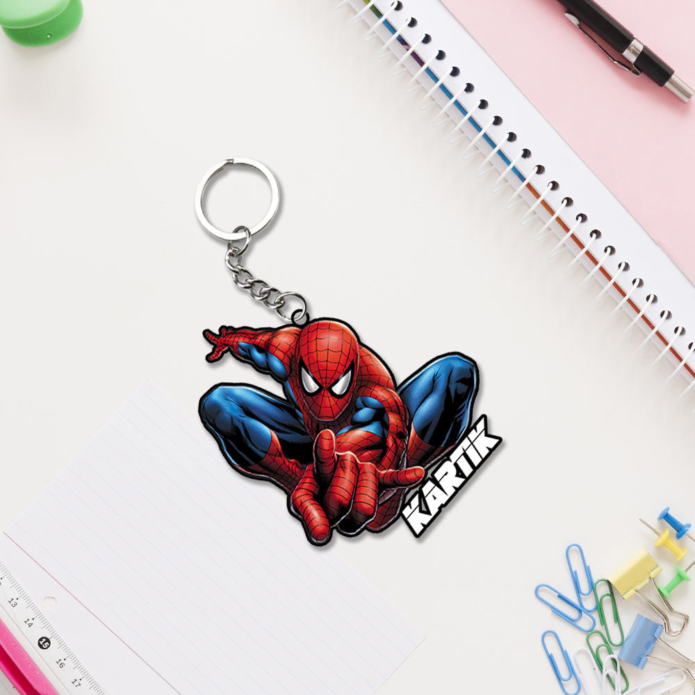 Spider-Man Cartoon Characters Keychain With Name | Love Craft Gifts