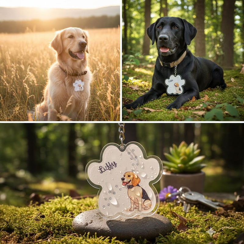 Personalized Dog Paw Tag with Name & Illustrated Pet Art (3×3")