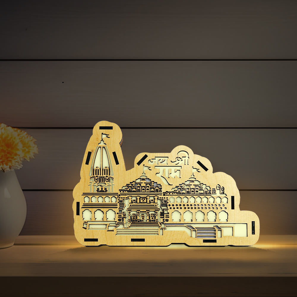 Ayodhya Ram Mandir Wooden Lamp | Love Craft Gifts