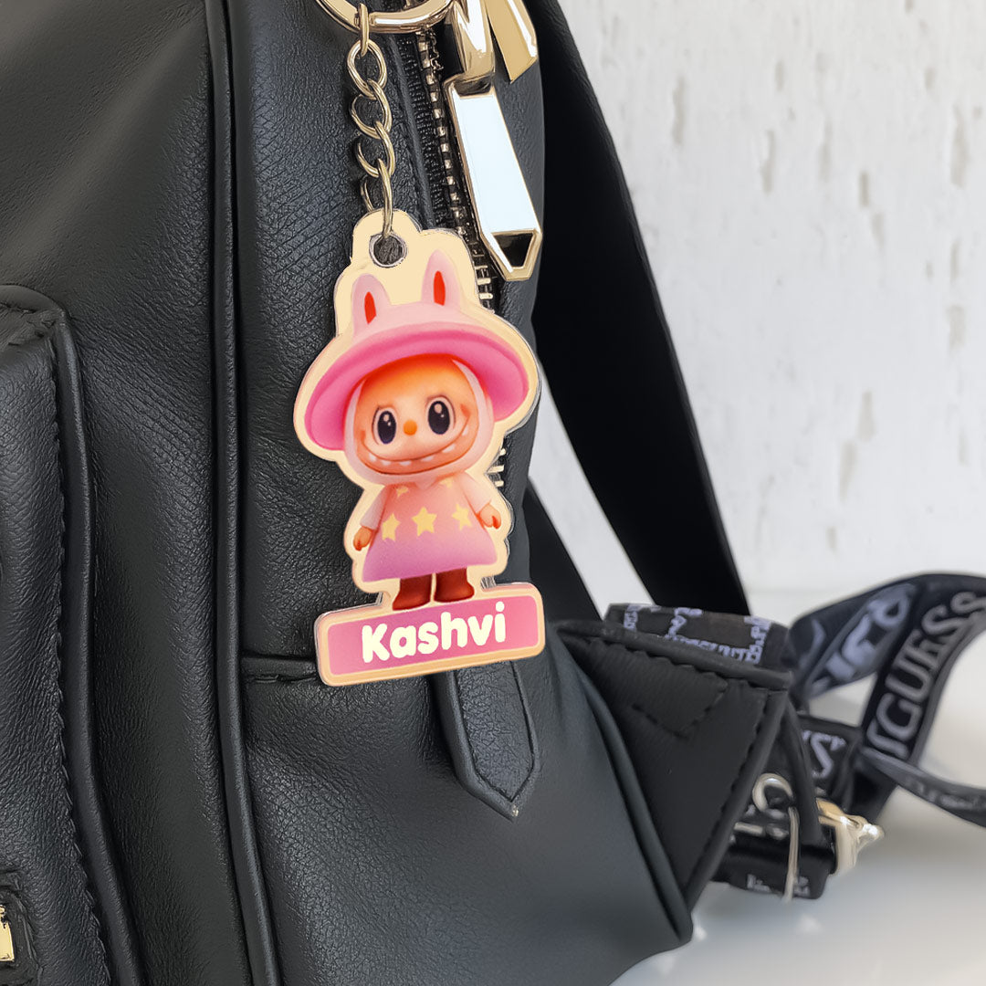 Starry Pink Hat Labubu Keychain – Custom Name