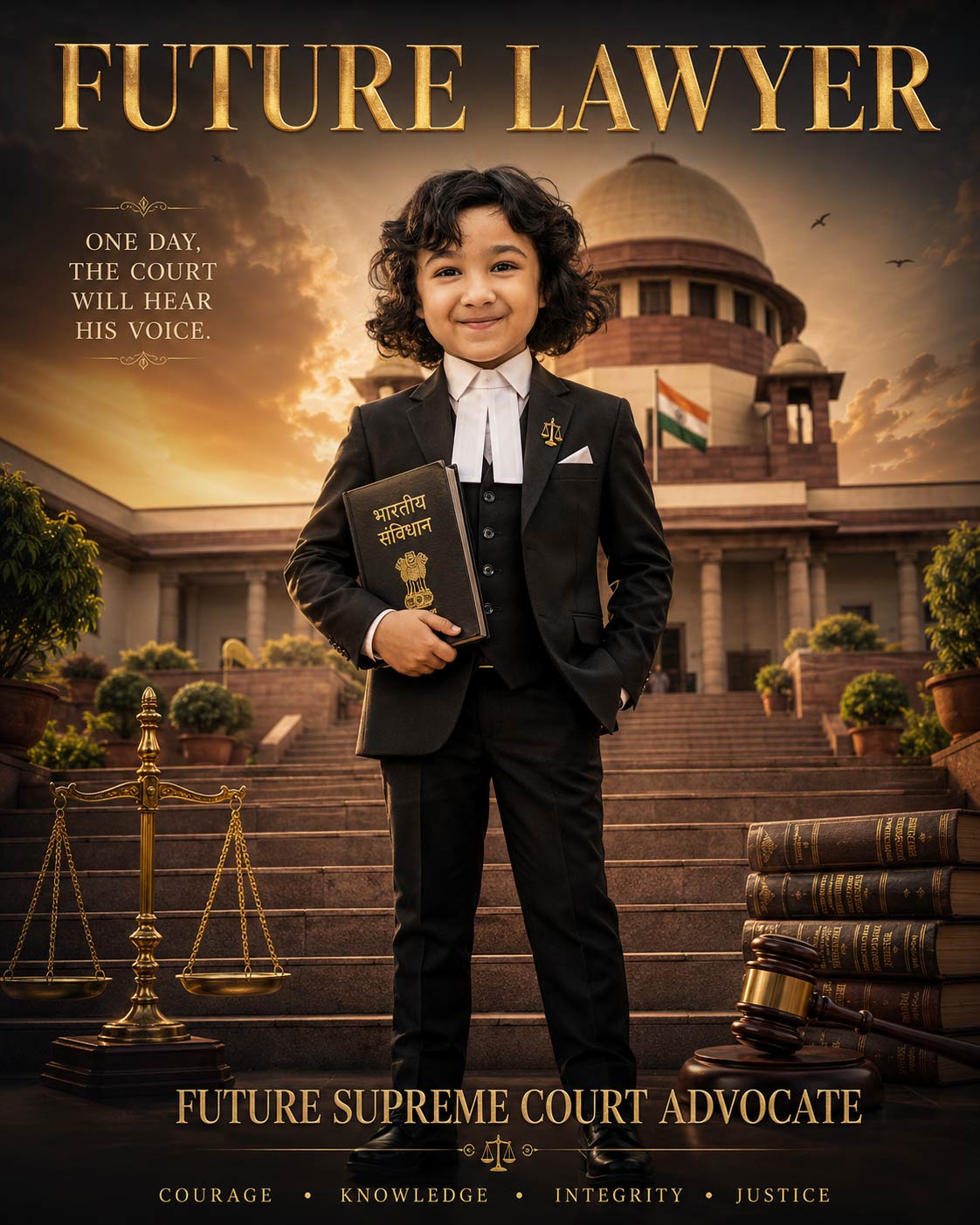 Personalized Future Lawyer Digital Portrait for Kids | Custom Supreme Court Advocate Artwork
