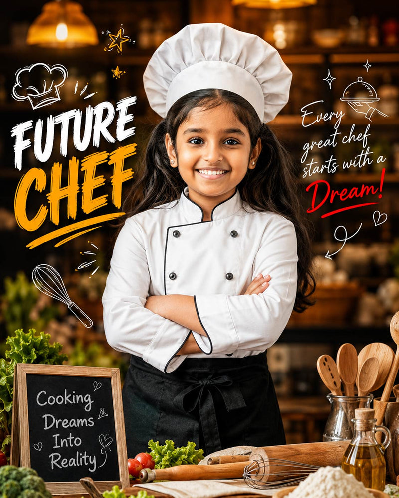 Personalized Future Chef Digital Portrait for Kids | Custom Cooking Theme Artwork Gift
