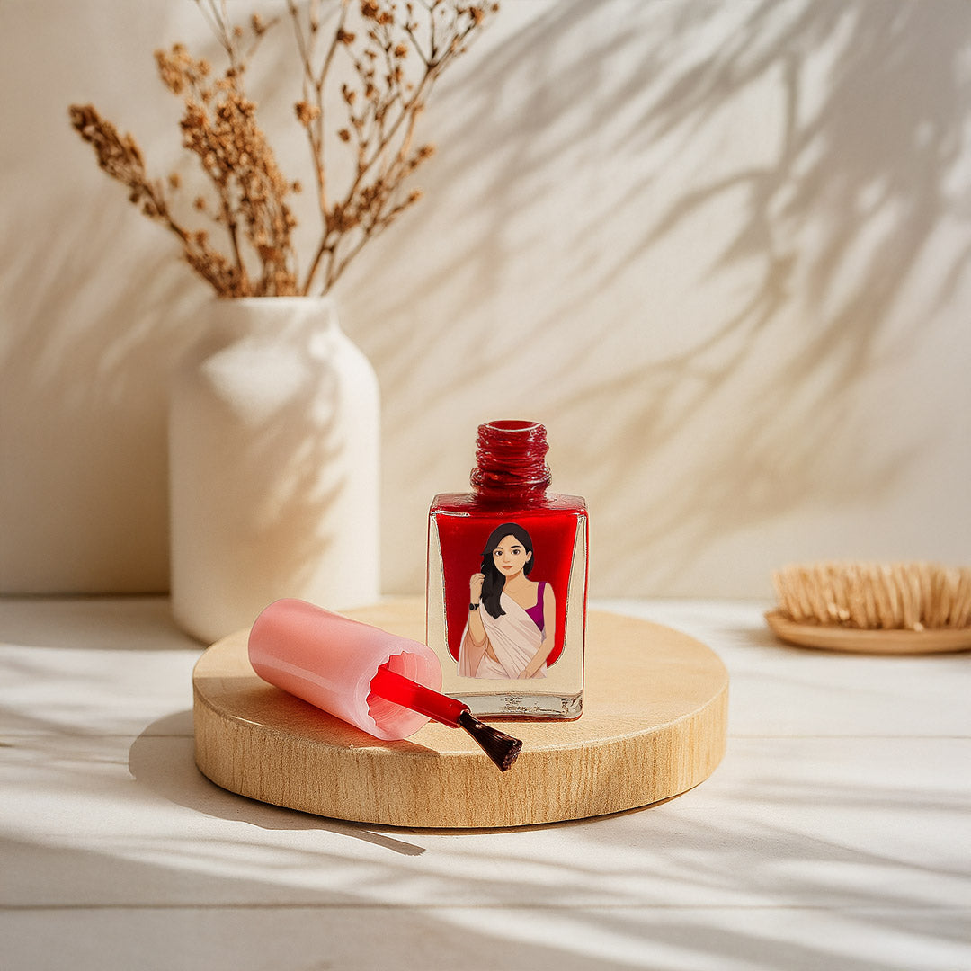 Custom Illustrated Nail Polish Bottle-Red