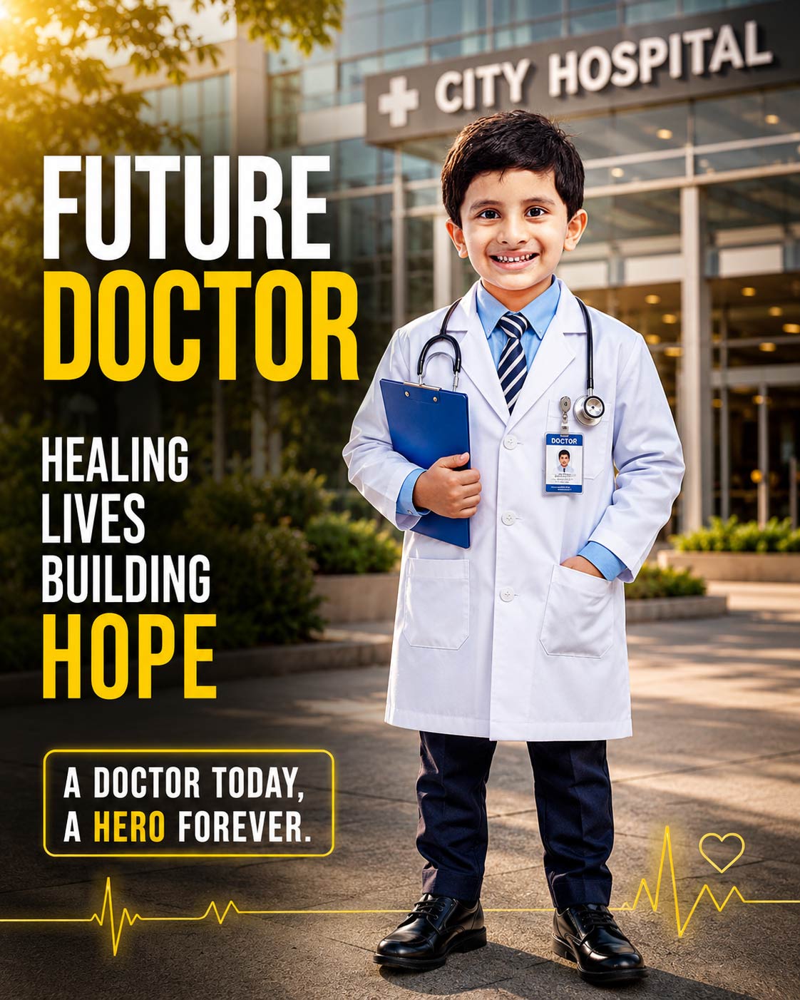 Personalized Future Doctor Digital Portrait for Kids | Medical Hero Artwork