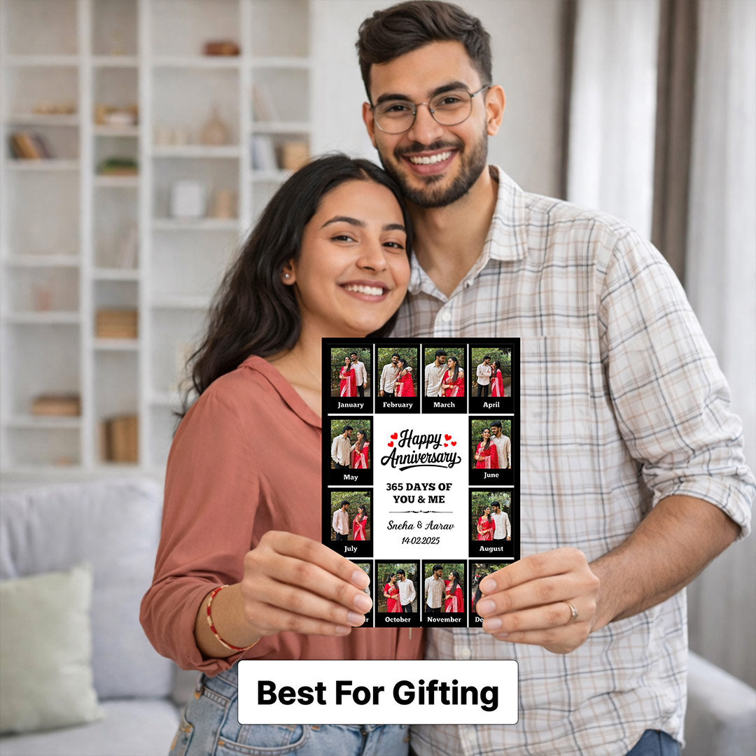Personalized 365 Days Anniversary Photo Frame – Custom Monthly Couple Collage Frame (12x8 Inch) | Love Craft Gifts