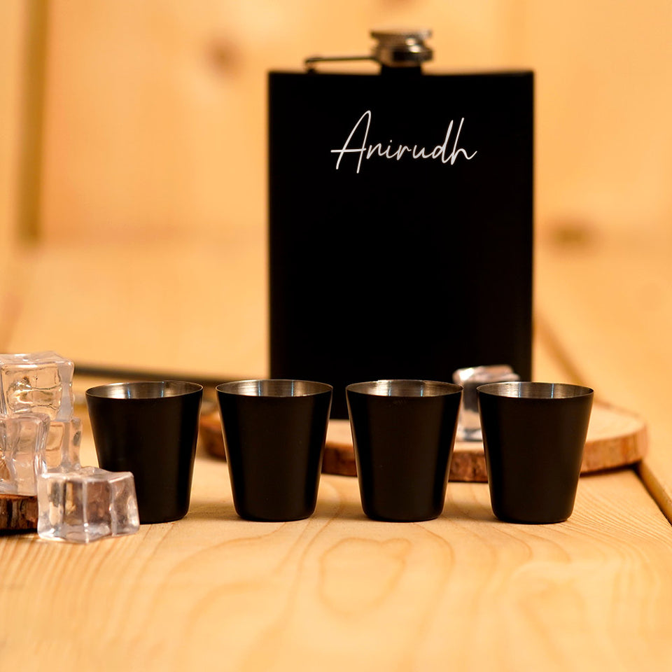 Personalized Hip Flask And Shot Glasses Set