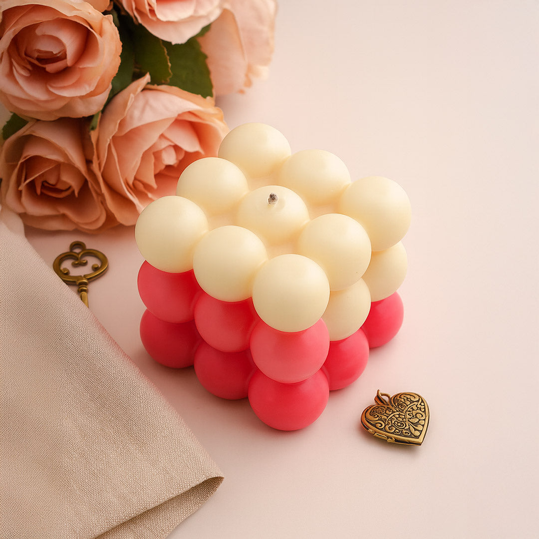 Pink & Cream Bubble Cube Candle | Love Craft Gifts