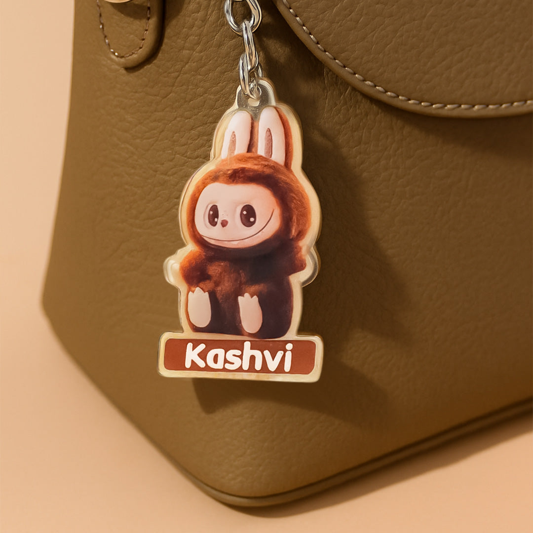 Brown Fuzzy Labubu Keychain – Custom Name