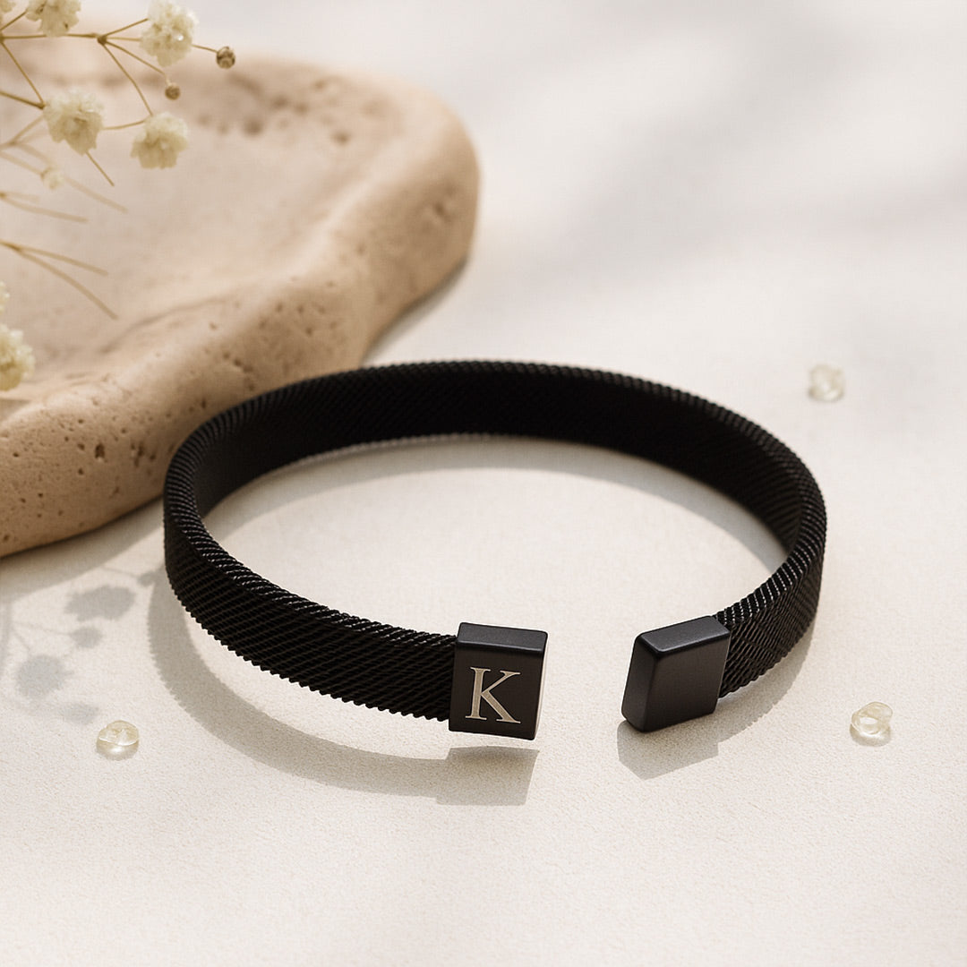 Personalized Black Initial Bracelet for Men