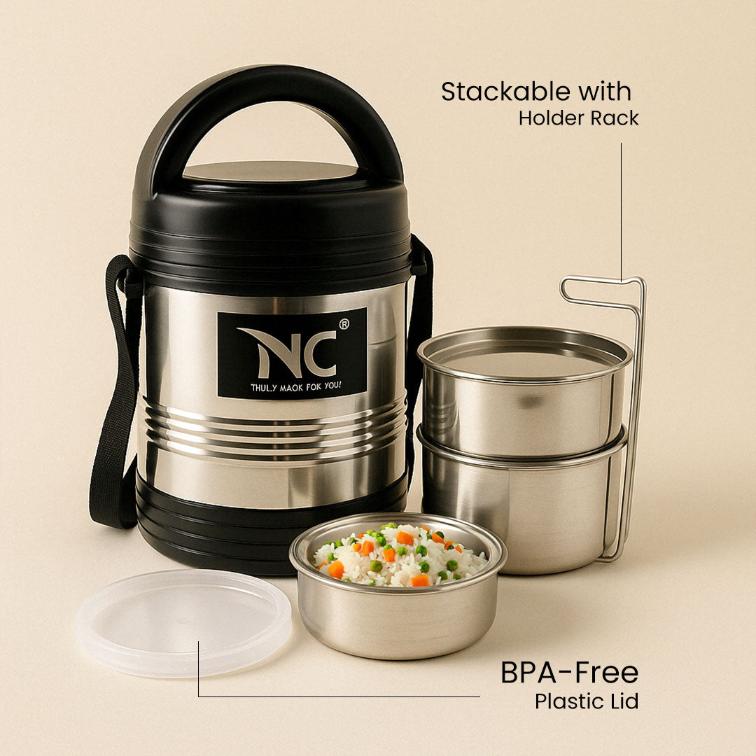 Insulated Stainless Steel Lunch Box – 3 Container Hot Case Tiffin for Office & School | Love Craft Gifts