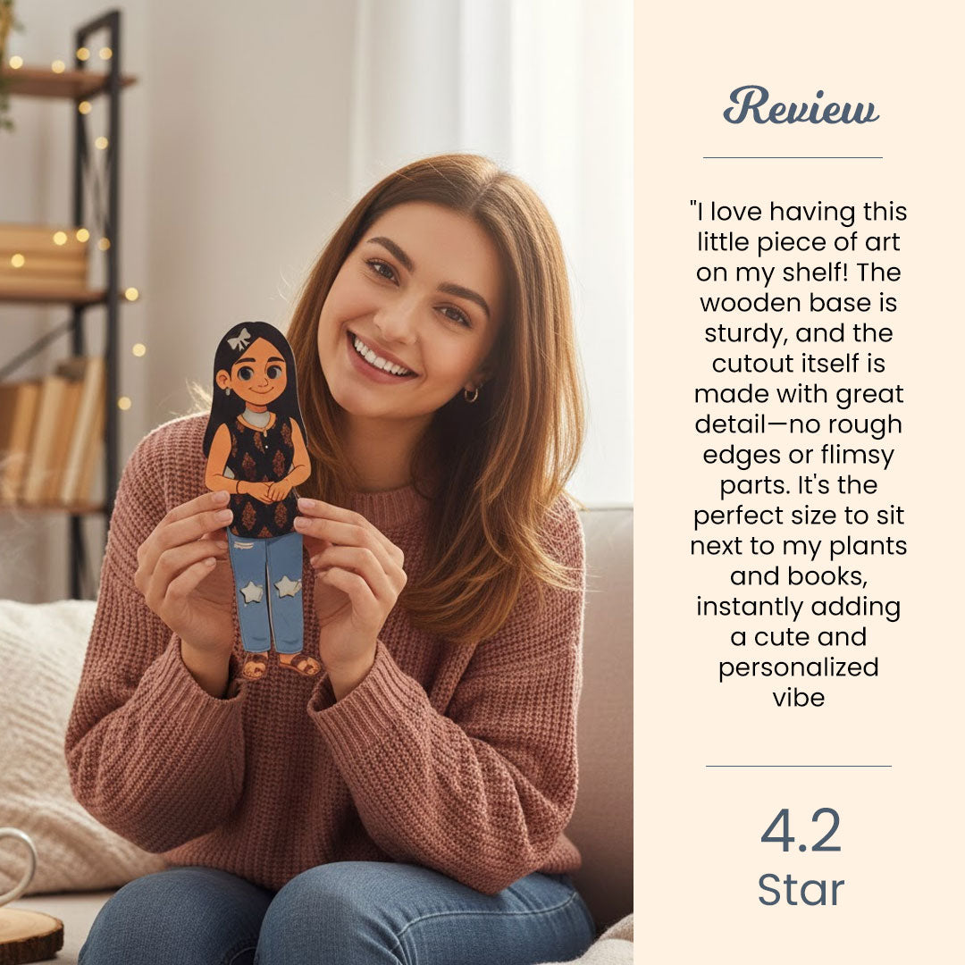 Personalized Illustrated Art Table Stand – 3×9" Custom Character Design | Love Craft Gifts