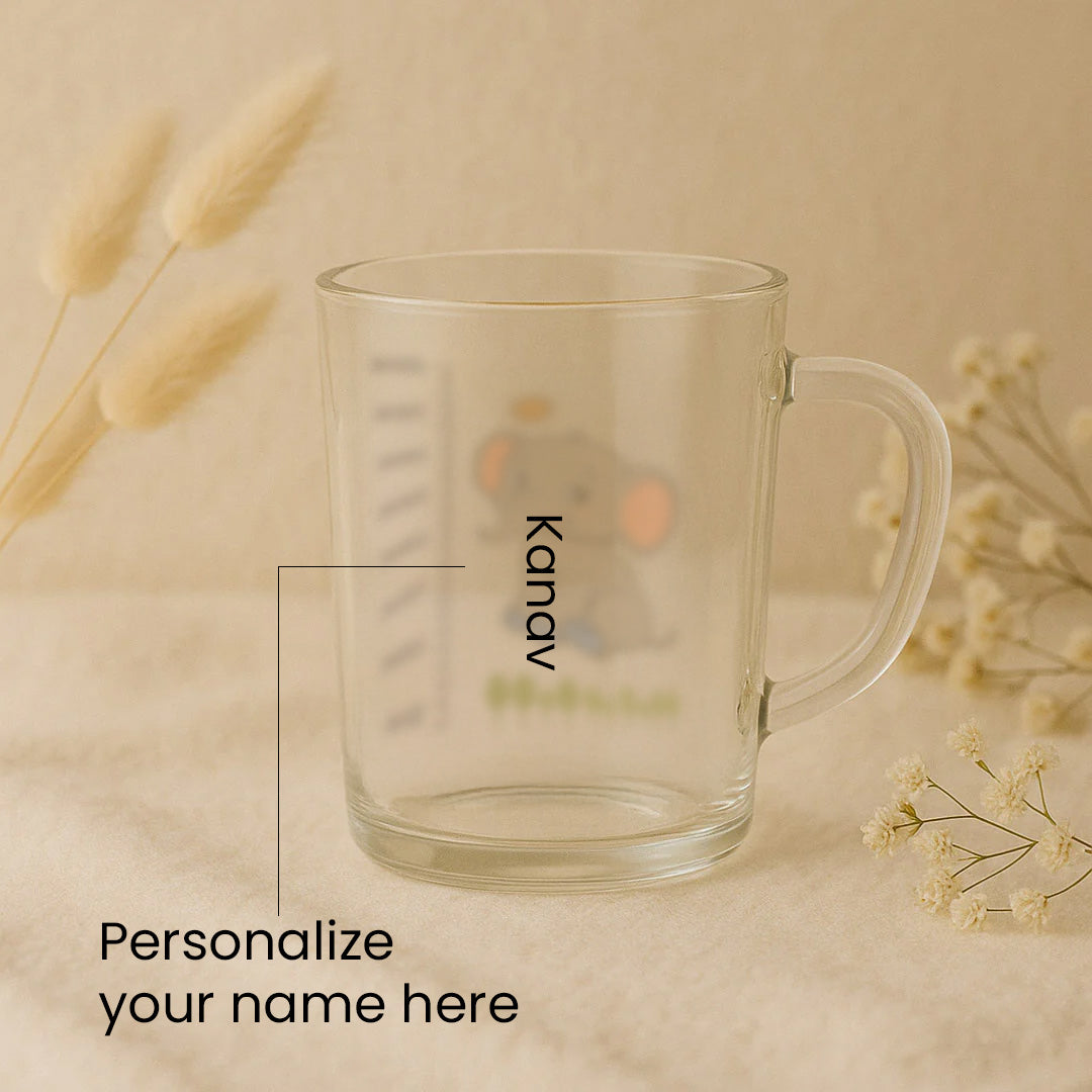 Personalized Elephant Glass Jar with Handle & Straw – 400ml Baby Drinkware | Love Craft Gifts