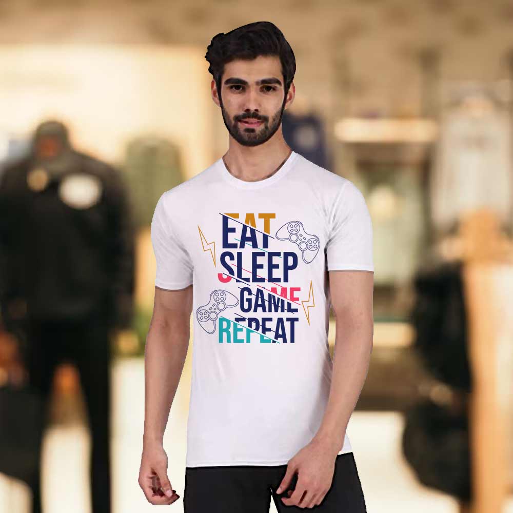 Men's White Eat Sleep Game Repeat T-Shirt | Love Craft Gifts