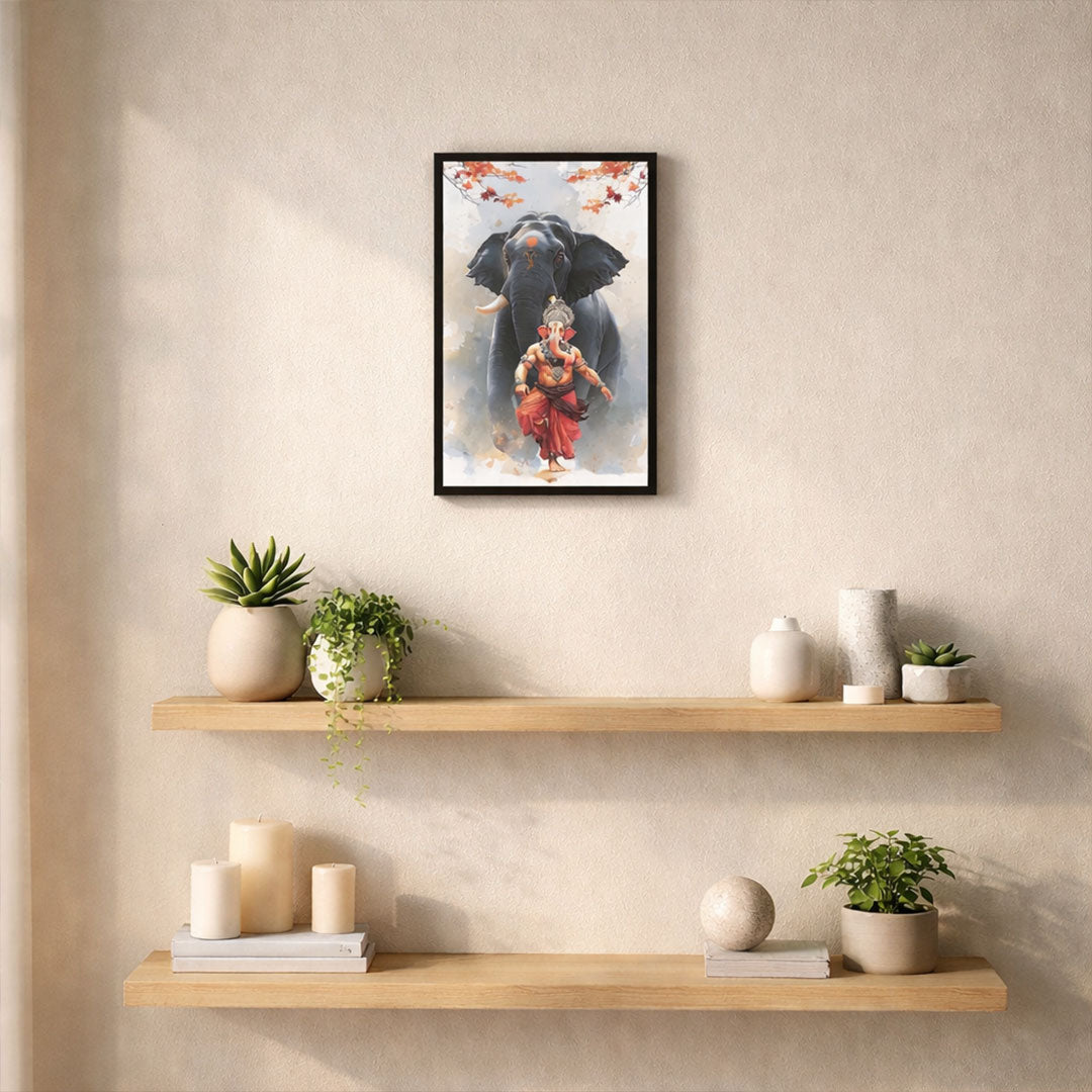 Lord Ganesha Spiritual Wall Frame with Sacred Elephant Artwork – Devotional Home Temple Wall Art | Love Craft Gifts
