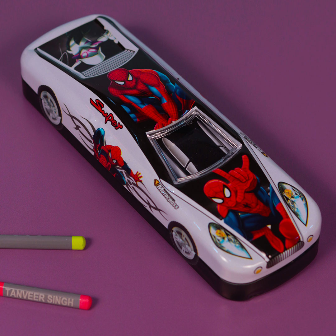 Car Shape Metal Geometry Box- Spider Man