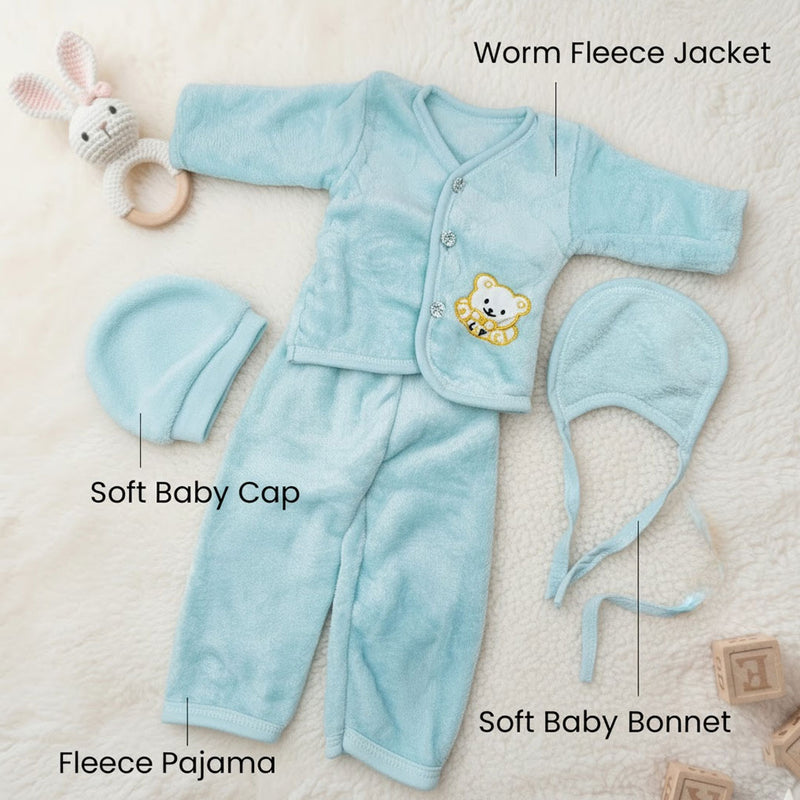 Baby Winter Fleece Blue Clothing Set – 4 Pc