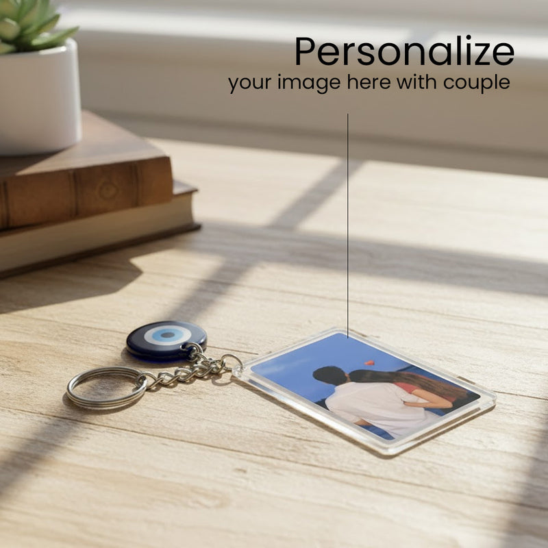 Personalized Evil Eye Keychain with Photo & Message