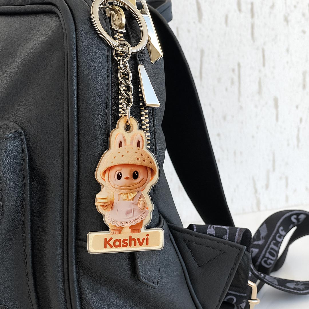 Cream Labubu Dress Keychain – Personalized Acrylic Name