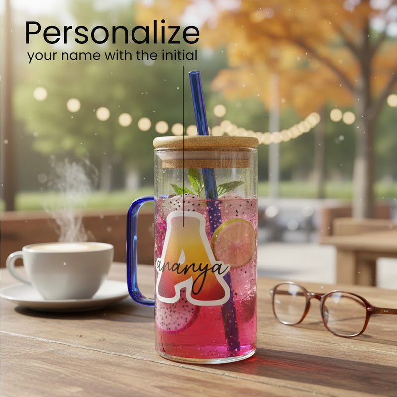 Custom Glass Tumbler with Straw & Bamboo Lid