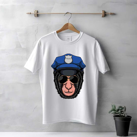 Men's White Police Monkey T-Shirt | Love Craft Gifts