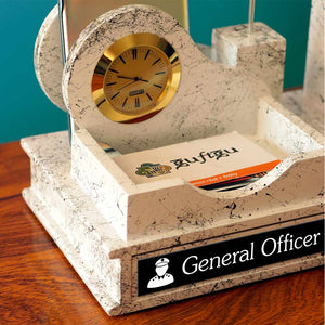 Customized Wooden Pen Stand With Clock, Indian Flag, Ashok Pillar