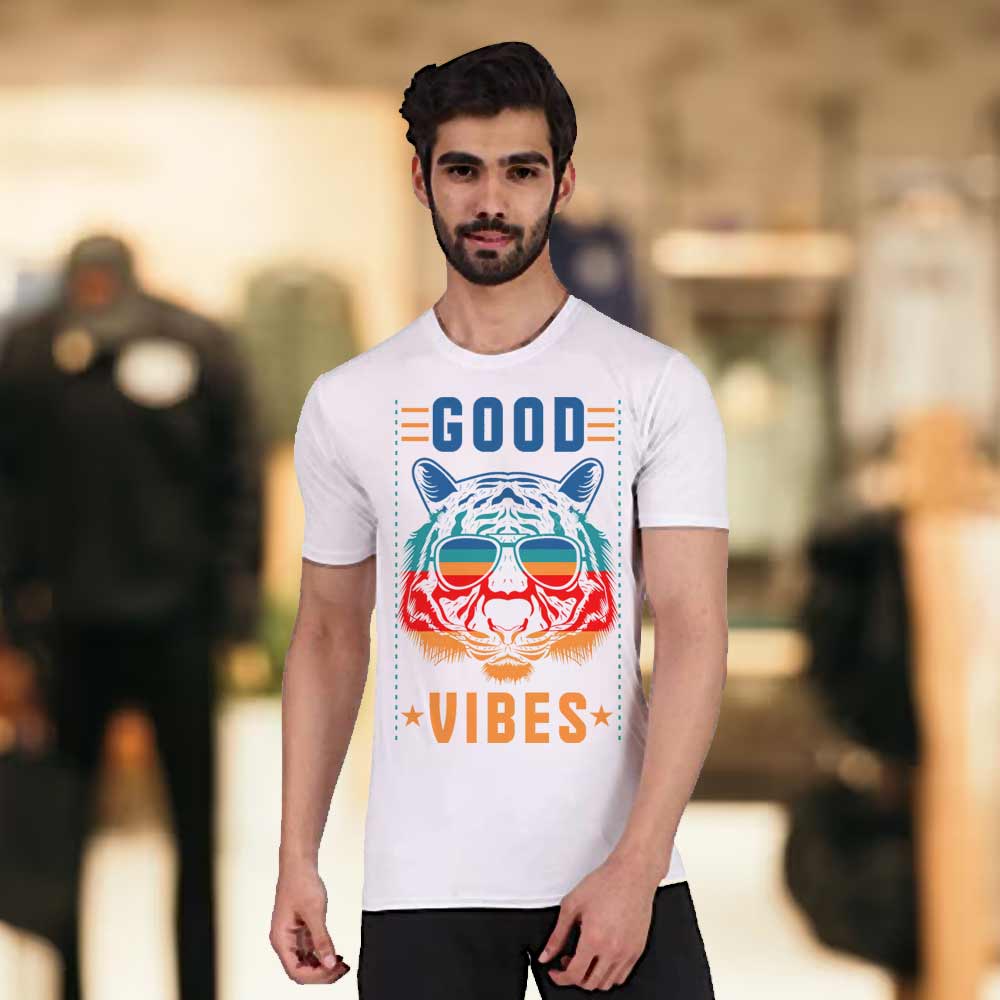 Men's White Good Vibes Tiger T-Shirt | Love Craft Gifts
